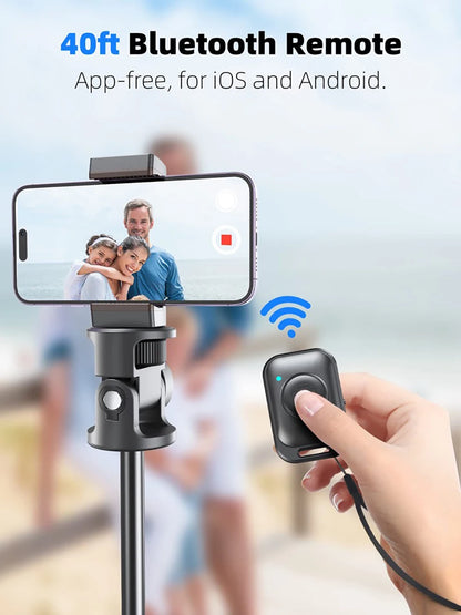 Selfie Stick Tripod for iPhone 15-12, Pro Max, Samsung & GoPro – Lightweight with Wireless Bluetooth Remote & Tripod Stand