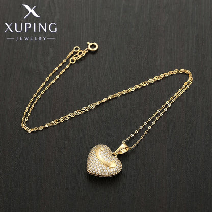 Xuping Heart Pendant Necklace - Light Gold-Tone Jewelry with Random Chain for Women and Girls, Elegant Gift X001039955