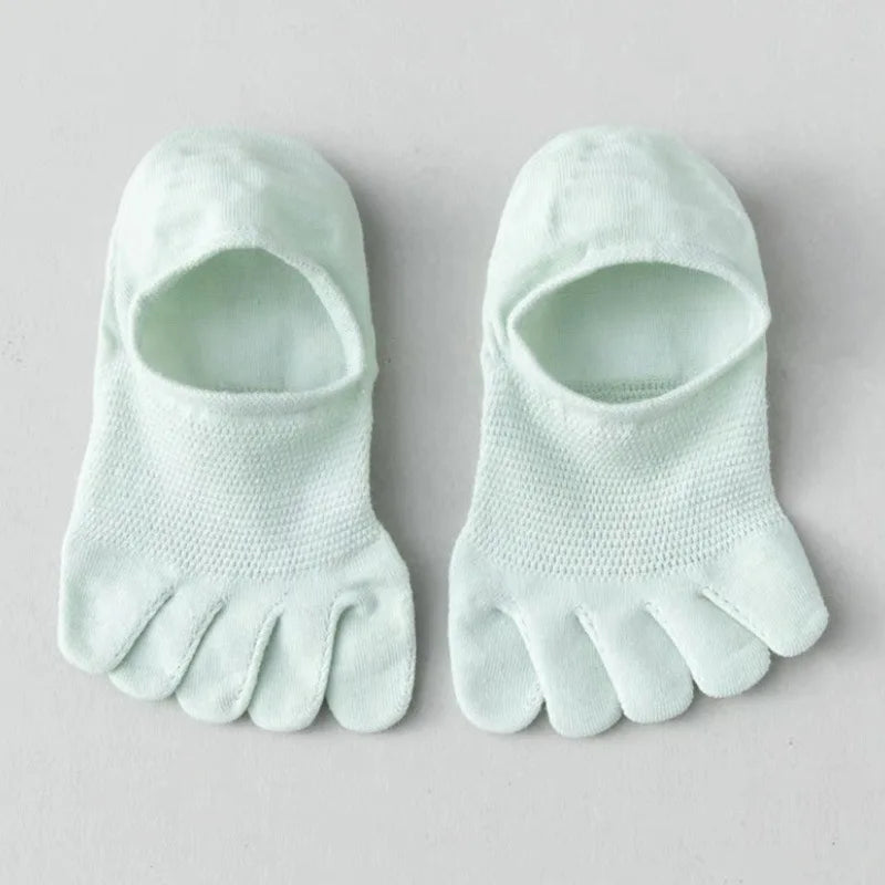 Men & Women Five-Finger Toe Socks – Breathable Mesh No-Show Ankle Sports Socks, Sweat-Absorbing Cotton Short Boat Socks