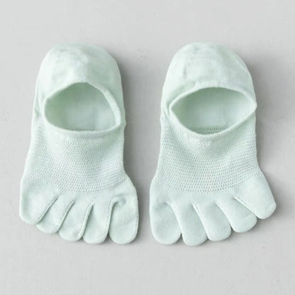 Men & Women Five-Finger Toe Socks – Breathable Mesh No-Show Ankle Sports Socks, Sweat-Absorbing Cotton Short Boat Socks
