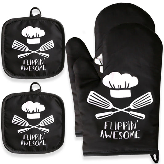 Custom Cartoon Microwave Oven Mitts & Potholder – Heat-Resistant Kitchen Gloves for BBQ, Baking & Cooking