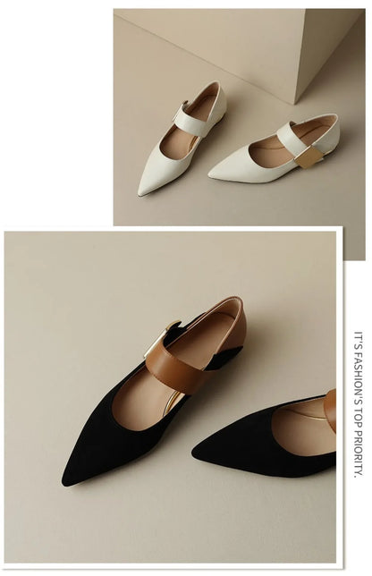 2023 Spring Women’s Suede High Thick Heel Pumps – Black & Apricot Square Toe with Metal Decoration, Elegant Lady Shoes