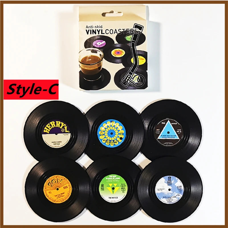 2/4/6PCS Retro Vinyl Record Drink Coasters | Anti-Slip Heat Resistant Mug Mats | Music-Themed Coffee Table Placemats Decor