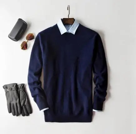 Men’s Classic V-Neck Pullover Sweater – 2024 Autumn Winter Cashmere-Cotton Blend Warm Jumper