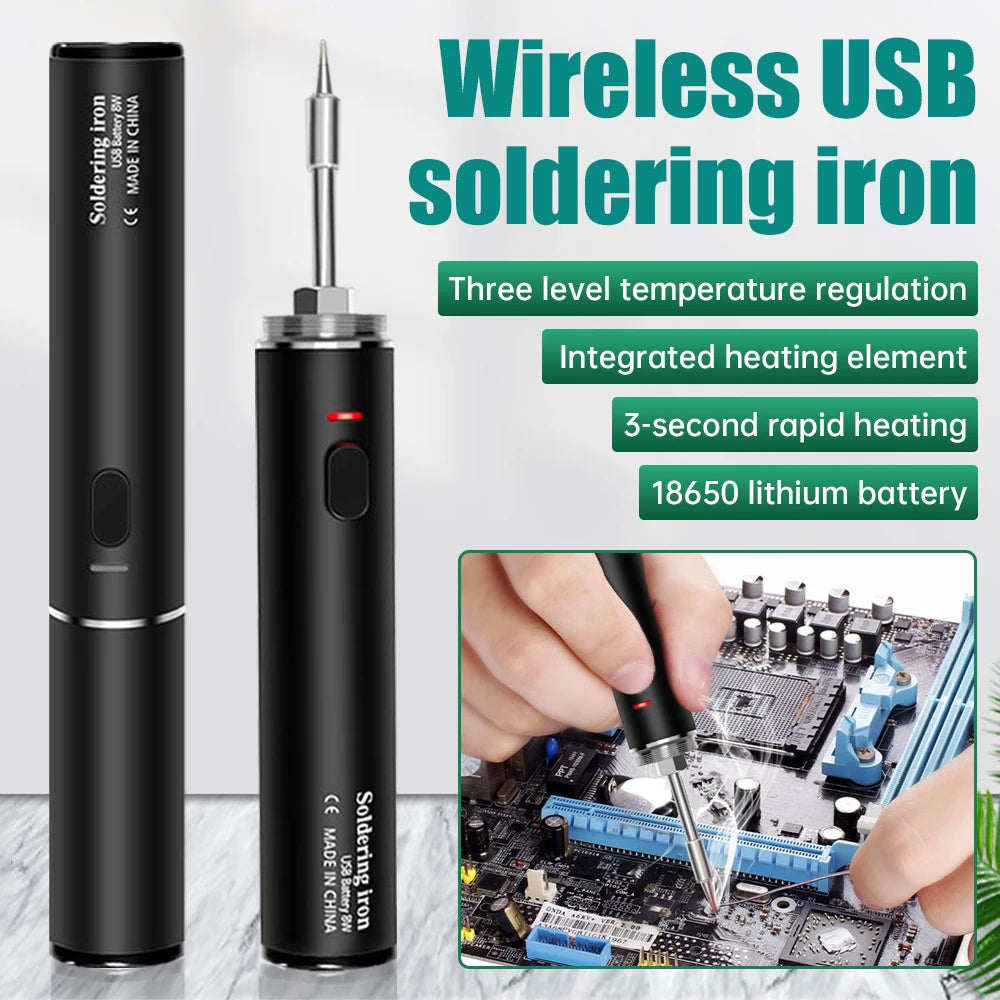 Wireless 5V Soldering Iron Kit – 18350 Lithium Battery USB Rechargeable DIY Repair Tool with Adjustable Temperature for Precision Electronics Soldering
