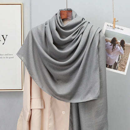 Winter Warm Cotton-Linen Pashmina Scarf for Women – Plain Stripe with Tassels – Hijab Shawl Wrap Bandana – New