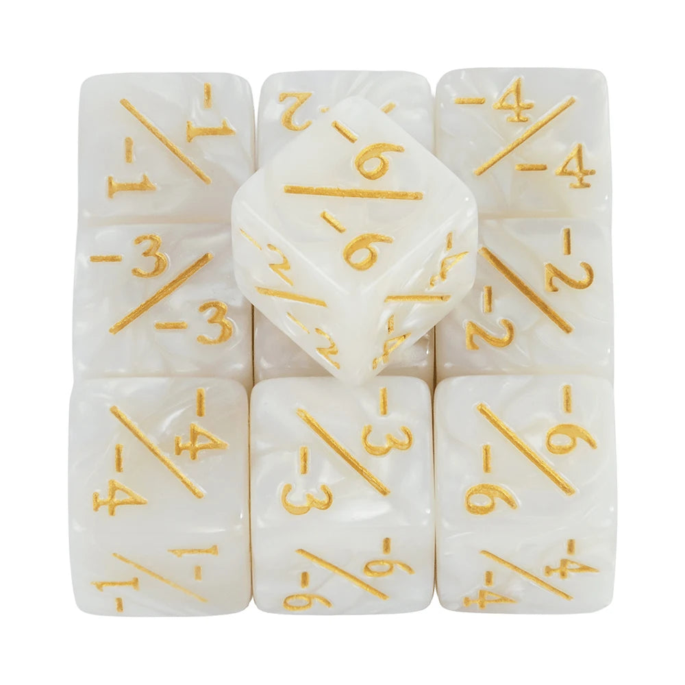 10pcs D6 Dice Counter Set - +1/+1 & -1/-1 Six Sided Dice for Math Teaching, Kids Arithmetic Toys and Card Game Accessories
