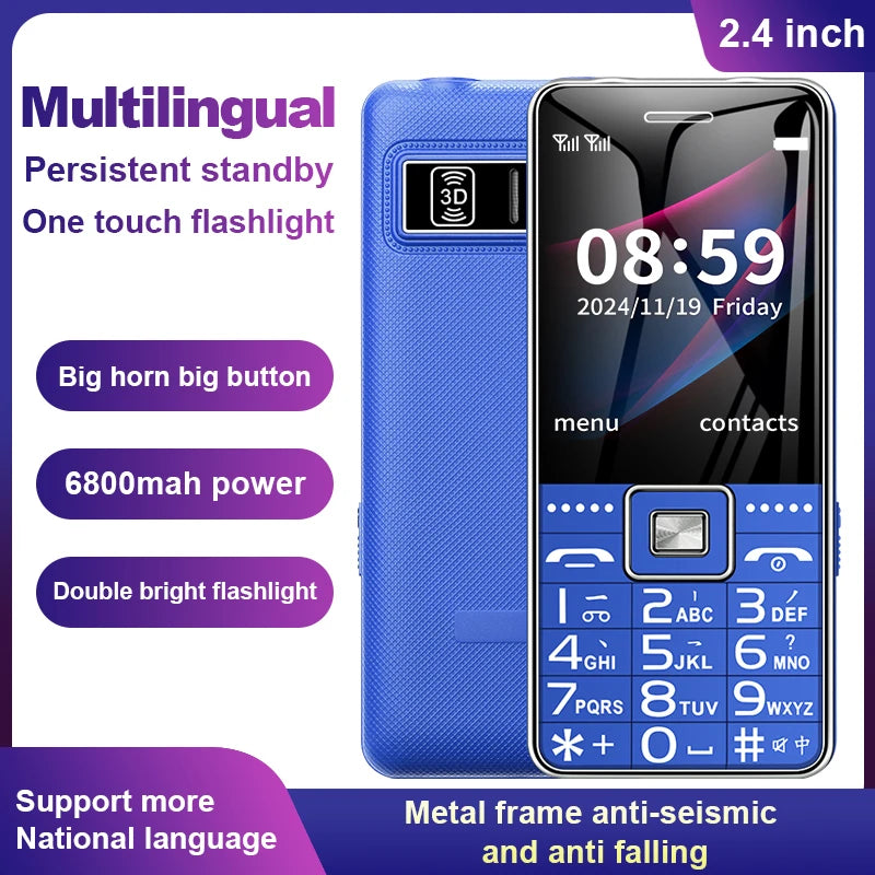 GSM 2G G600 BAR Phone – Dual SIM, 6800mAh Battery, SOS Button, 2.4" Screen, MP3 Recorder Mobile Cellphone for Seniors