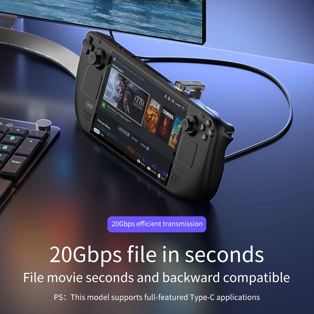Steam Deck Type-C Adapter – USB-C Male to Type-C & USB Female Converter for Handheld Game Console
