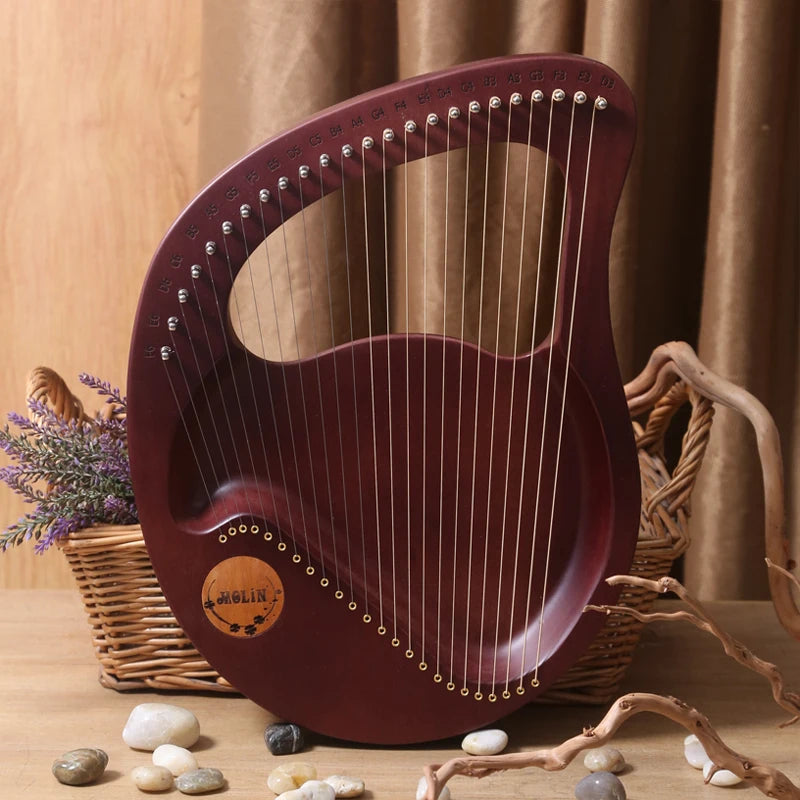 24-String Lyre Harp – Wooden Mahogany Piano Harp for Beginners with Matching Gifts