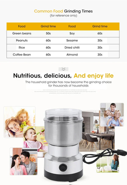 Mini Electric Grinder 300ml – Ultrafine Pulverizer for Baby Food, Coffee, Spices & Grains with 2/4 Blades