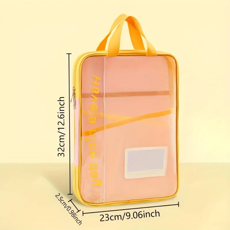 Large Capacity Waterproof Handheld Study Bag – Transparent PVC Exam & Test Paper Storage for Elementary School