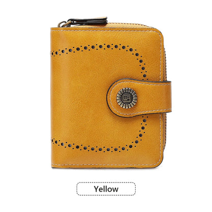 Retro Hollow-Out Short Purse for Women – Multi-Card Zipper Wallet, European & American Fashion Design