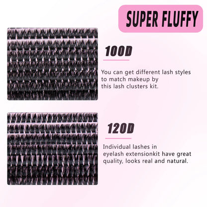 DIY Segmented False Eyelash Set – Large Capacity Cluster Lash Book with Glue, Remover, Tweezers, Brush & Festival Gift