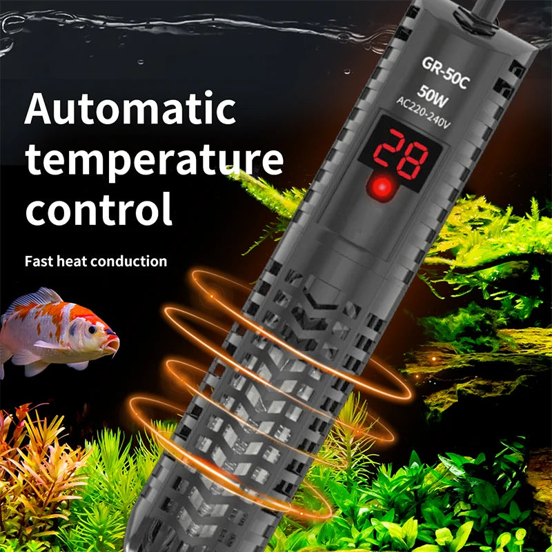 25W-300W Fish Tank Aquarium Heating Rod - Quartz Glass with Digital Display & Automatic Thermostat for Aquariums