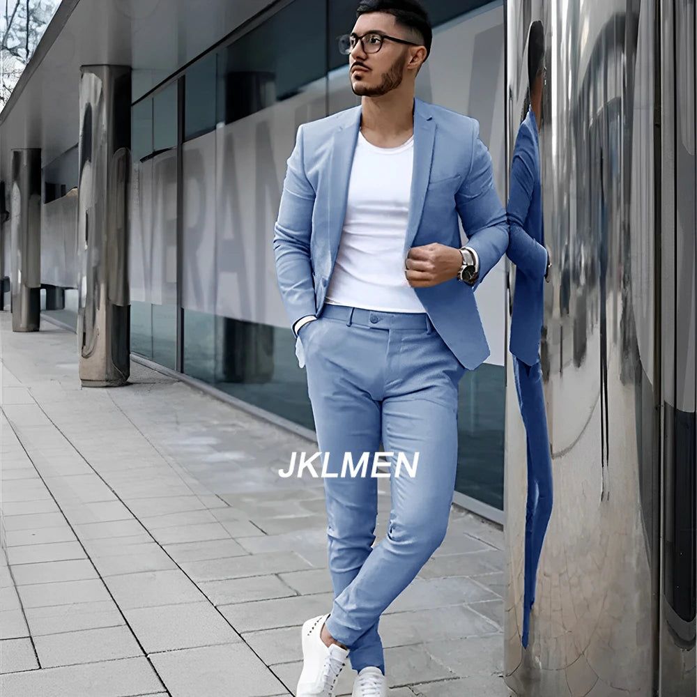 Gray Men’s 2 Piece Suit - Summer Casual Blazer & Pants Set for Wedding, Formal Events and Groom Style XS-5XL