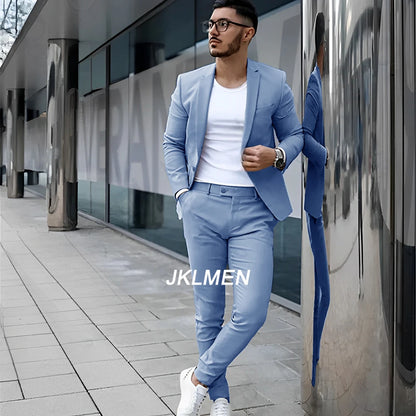 Gray Men’s 2 Piece Suit - Summer Casual Blazer & Pants Set for Wedding, Formal Events and Groom Style XS-5XL