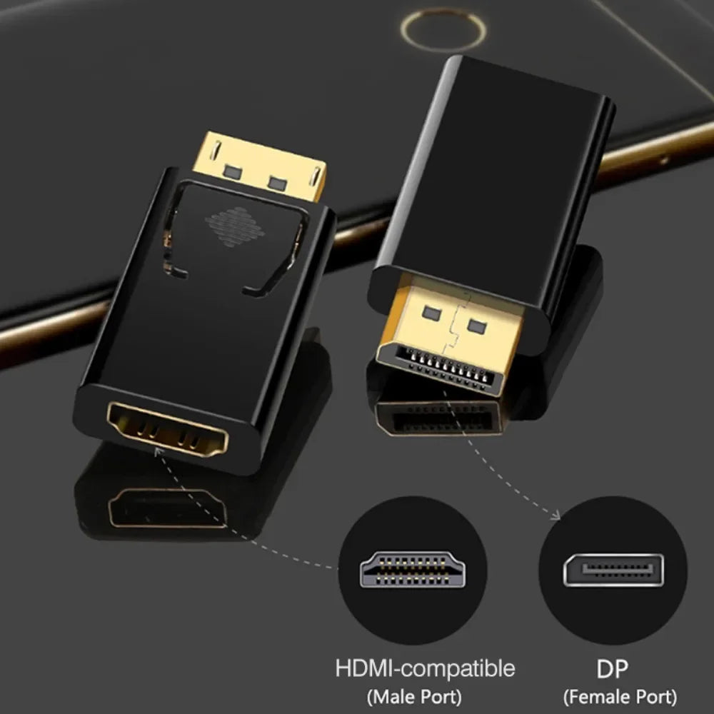 DP Male to Female 4K Converter – DisplayPort to HDMI-Compatible Video Audio Adapter Cable for PC, TV, Laptop, Projector