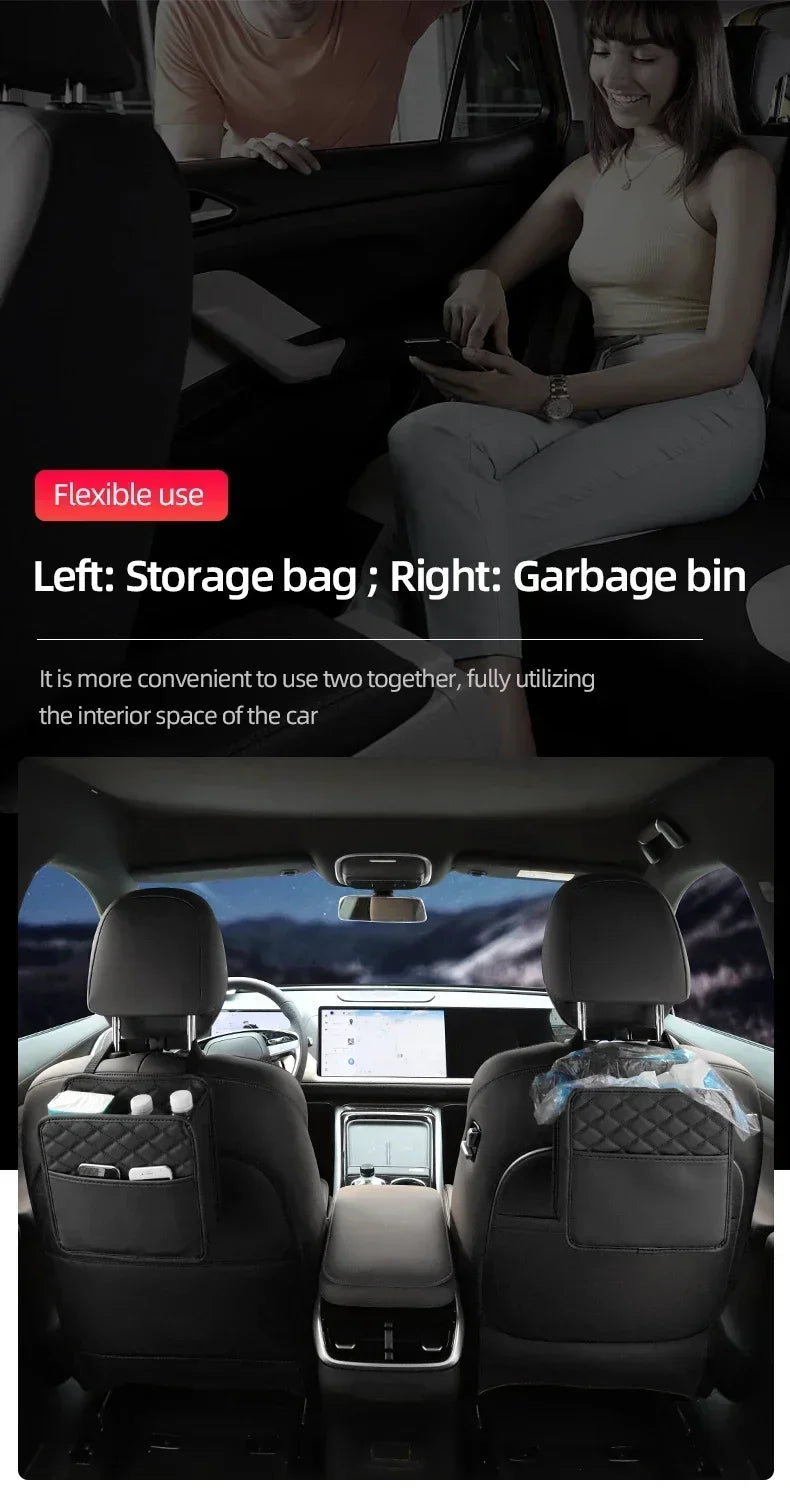 2024 Multi-Functional Car Seat Storage Bag – Leather Garbage & Storage Bag, Portable Trash Can for Most Car Models