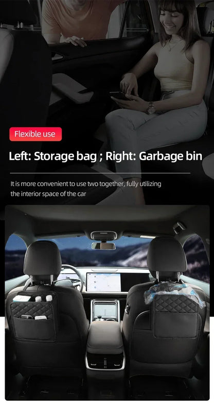 2024 Multi-Functional Car Seat Storage Bag – Leather Garbage Bag & Portable Trash Can for Most Models