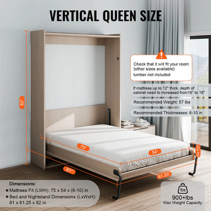 Full Size Wall Bed Hardware Kit - Heavy Duty Vertical Mechanical Lift Frame with Pneumatic Lever System for Guest Rooms