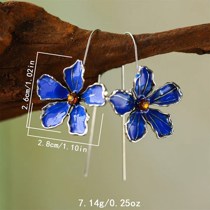 Retro Blue Oil Drop Earrings - European Style Long Hook Holiday Jewelry for Women