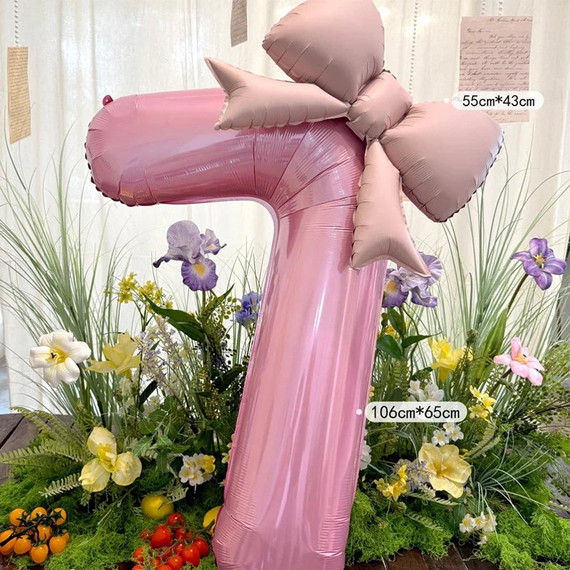 40-Inch Pink Digital Bowknot Foil Balloon - Decorative Number Balloon for Girls’ Birthdays, Weddings and Party Photo Props