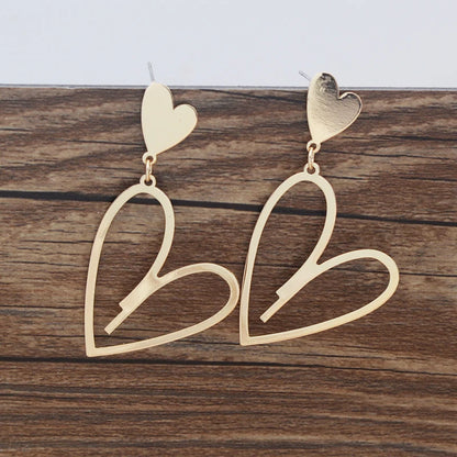 2024 Trendy Heart Dangle Earrings — Double-Layer Love Pendants for Women, Bohemian Hanging Ear Jewelry