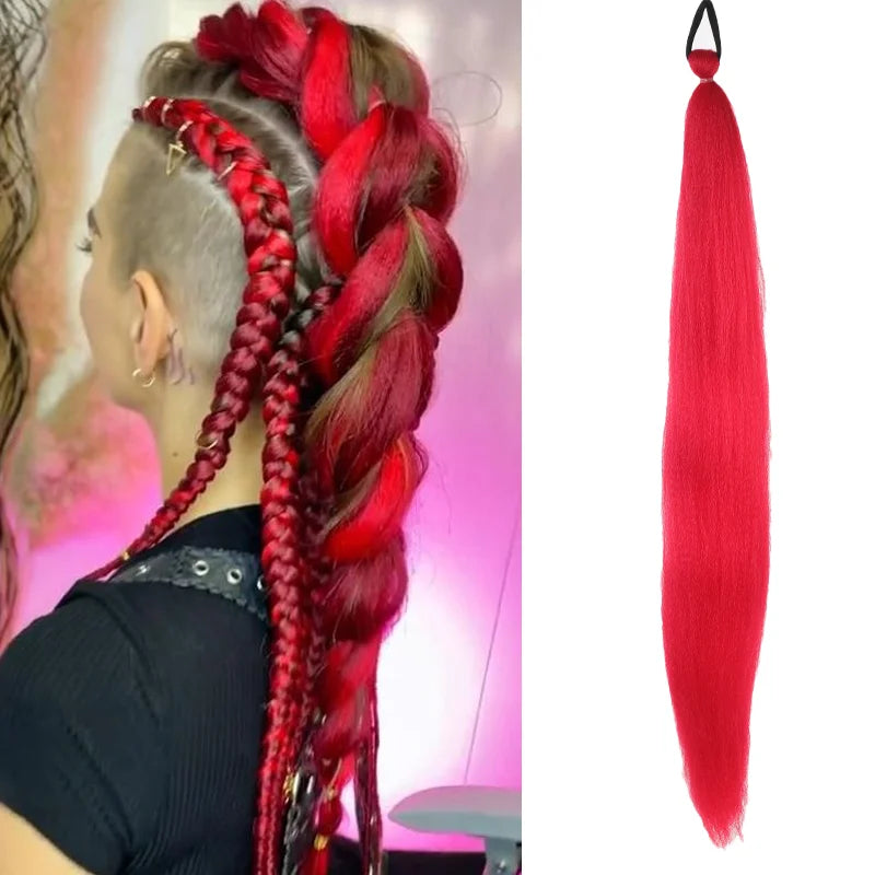 26" Synthetic Ponytail Extension - Long Straight Ombre Pink Purple Blue Hair with Elastic Tie