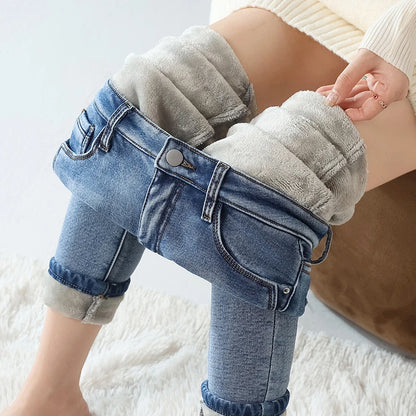 Women’s Thermal Fleece Jeans – Winter Warm Thickened Skinny Velvet Pants