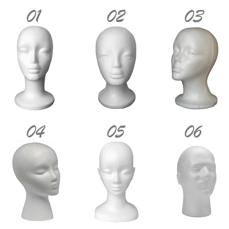 Female & Male Foam Mannequin Head — White Styrofoam Display Stand for Hats, Wigs, Glasses & Accessories