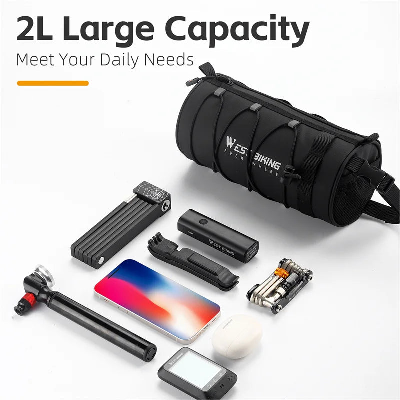 WEST BIKING Bike Front Bag – Large Capacity Waterproof Handlebar Storage, Multifunctional Road & MTB Bicycle Frame Tube Bag