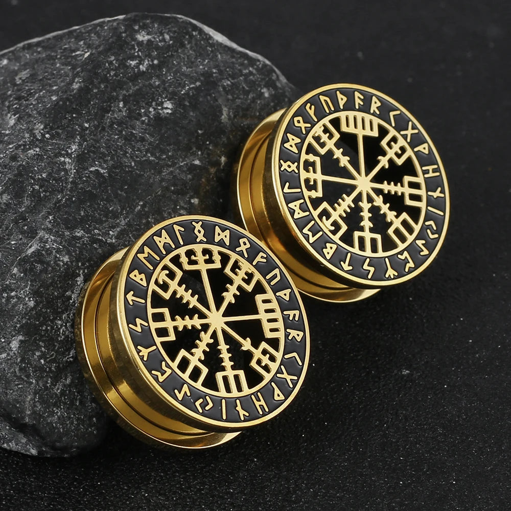 Casvort 2PCS Stainless Steel Ear Gauges – Viking Rune Plugs, Tunnels, Expanders for Piercing Jewelry