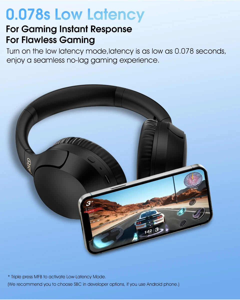 QCY H2 Pro Wireless Headphones - Bluetooth 5.3, HIFI 3D Stereo, BASS Mode Gaming Earbuds, 70H Playtime, Over-Ear Headset