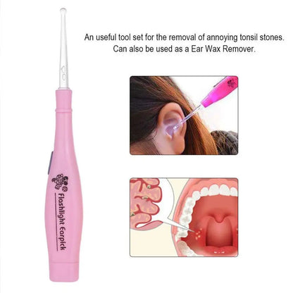 Tonsil & Earwax Remover Tool with LED Light – Stainless Steel Earpick Set with 3 Tips for Ear Care & Wax Cleaning