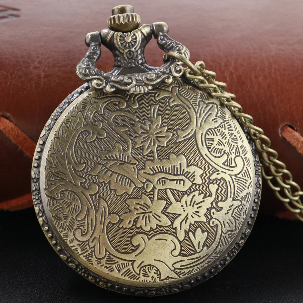 Steampunk Quartz Pocket Watch Necklace – Bronze Pendant Clock for Men & Women, Christmas Gift