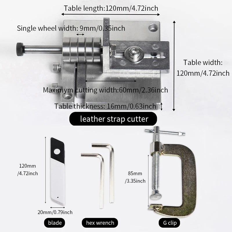 WUTA Adjustable Leather Strap Cutter with C-Clamps – Professional Belt Cutting Tool with Sharp Blades for Handcrafting