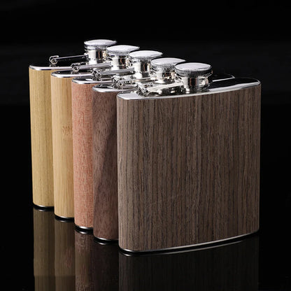 6oz Stainless Steel Hip Flask – Wood Grain Leather Wine Bottle, Portable Russian Flag Outdoor Flagon Gift for Men
