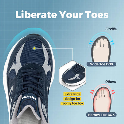 FitVille Wide Width Men’s Walking Shoes – Arch Support Sneakers for Flat Feet, Heel Pain & Plantar Fasciitis Relief