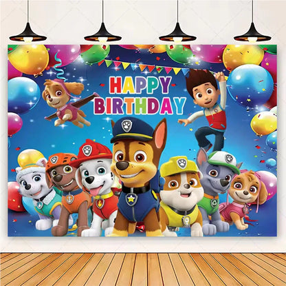 PAW Patrol Cartoon Puppy Birthday Party Backdrop – Animation Theme Decoration Background for Kids Party & Baby Shower Supplies Gift