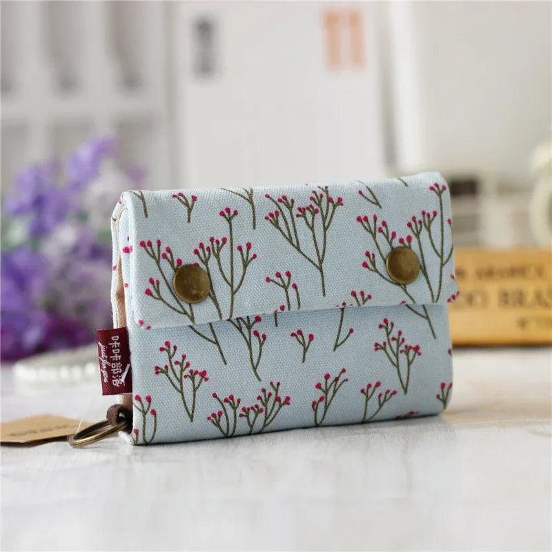 Handmade Three-Fold Fabric Wallet — Short Zipper Purse for Women & Men, Multi-Function Card & Key Holder for Teens