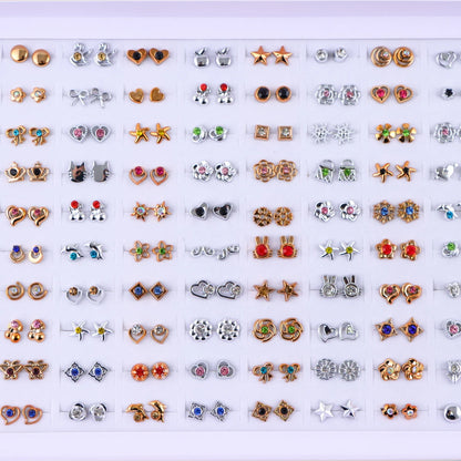 36 Pairs Colorful Rhinestone Stud Earrings – Mixed Animal & Fruit Styles for Women & Girls, Wedding & Party Jewelry Gift