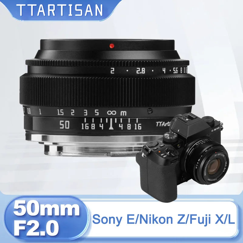 TTArtisan 50mm F2 Full-Frame Manual Focus Lens - Prime Portrait Lens for Sony E, Nikon Z, Fujifilm X, Leica & L-Mount Cameras