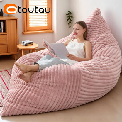 OTAUTAU Faux Fur Bean Bag Cover - 140x180cm Soft Plush Pillowsac No Filler