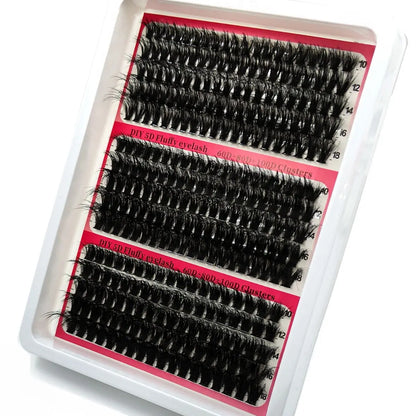 New 15 Rows DIY 5D Fluffy Lash Clusters – 60D–200D Wispy Thick Individual Eyelash Extensions 10–20mm Volume Lash Kit for Salon-Style Look