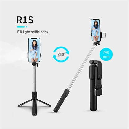 Portable Bluetooth Selfie Stick Tripod with Remote Shutter & Fill Light – Extendable Wireless Phone Stand