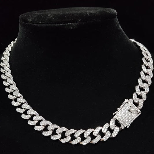 Hip-Hop Iced Out Bling Chain Necklace – 13mm Miami Cuban Chain for Men & Women, High-Quality Fashion Jewelry