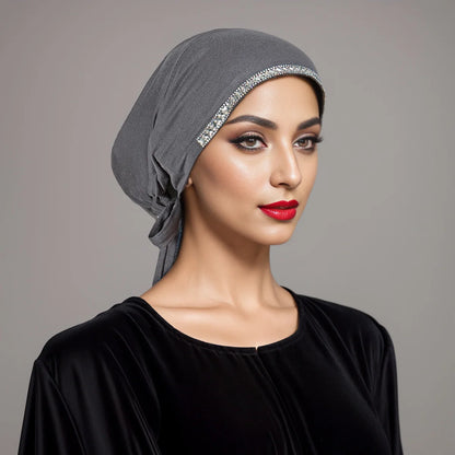 Women’s Modal Rhinestone Hijab Cap - Soft Muslim Turban Underscarf Bonnet for Secure Headwrap Styling