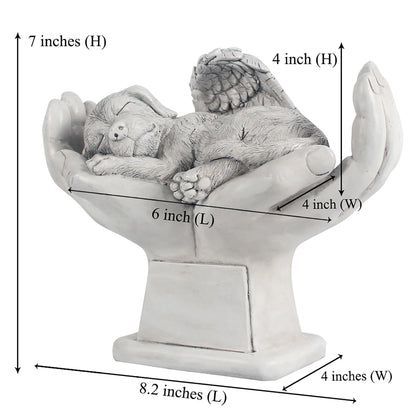 Personalized Dog Memorial Grave Marker – Angel Statue Stone with "In God's Hands" for Pet Headstone & Garden Tribute