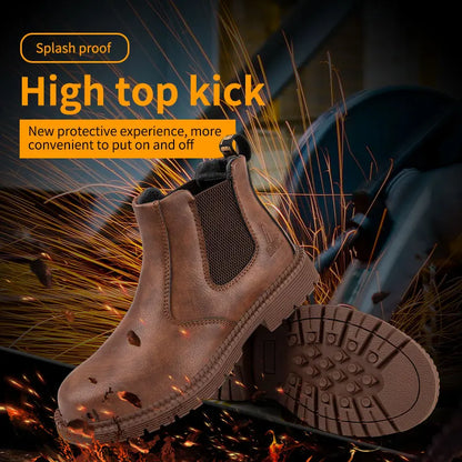 Waterproof Safety Work Shoes for Men – Steel Toe Leather Boots, Indestructible Construction Footwear in Brown